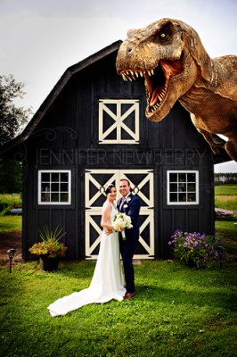 Dinosaur photobombs bride and groom by www.jnphotography.ca @filemanager